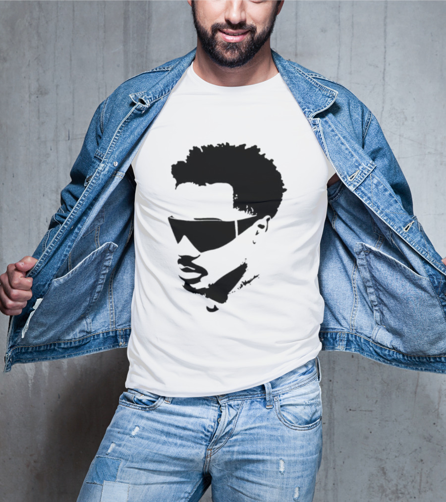 Plaqueboymax Face Outline With Sunglasses And Abstract Hair Sketch T-Shirt