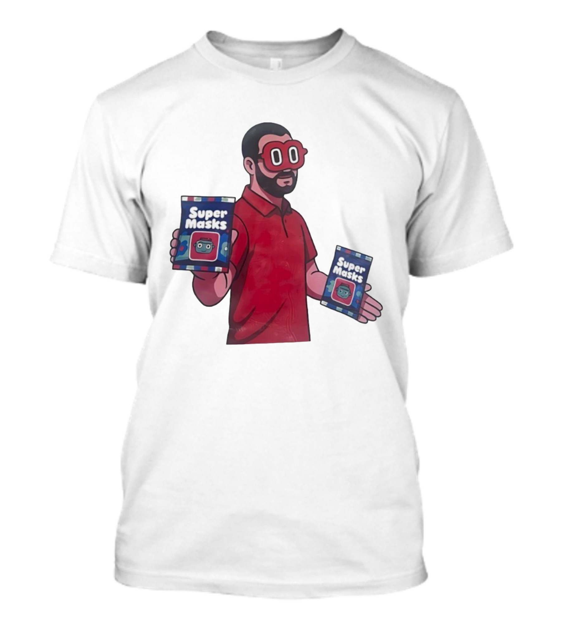 Super Masks Red Character Holding Packages With Eye Mask T-Shirt