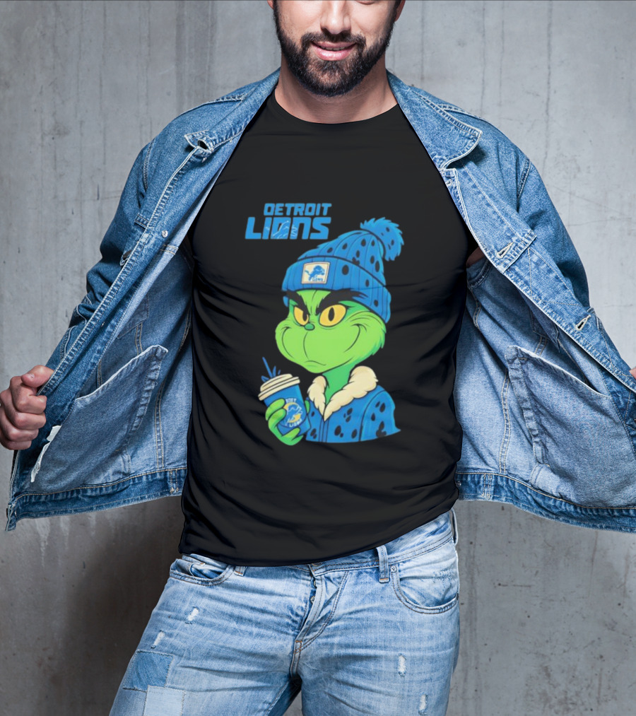 Detroit Lions Grinch Christmas Hat Coffee Cup T-Shirt