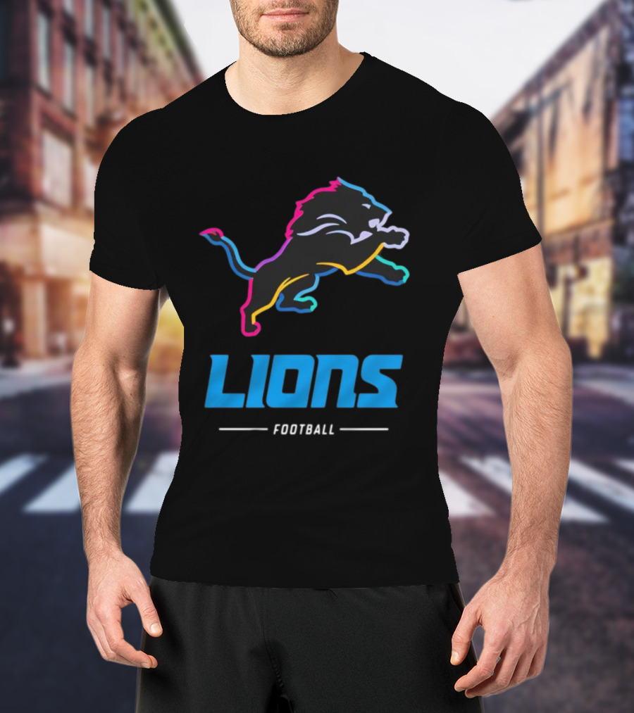 Lions Football Colorful Lion Graphic T-Shirt