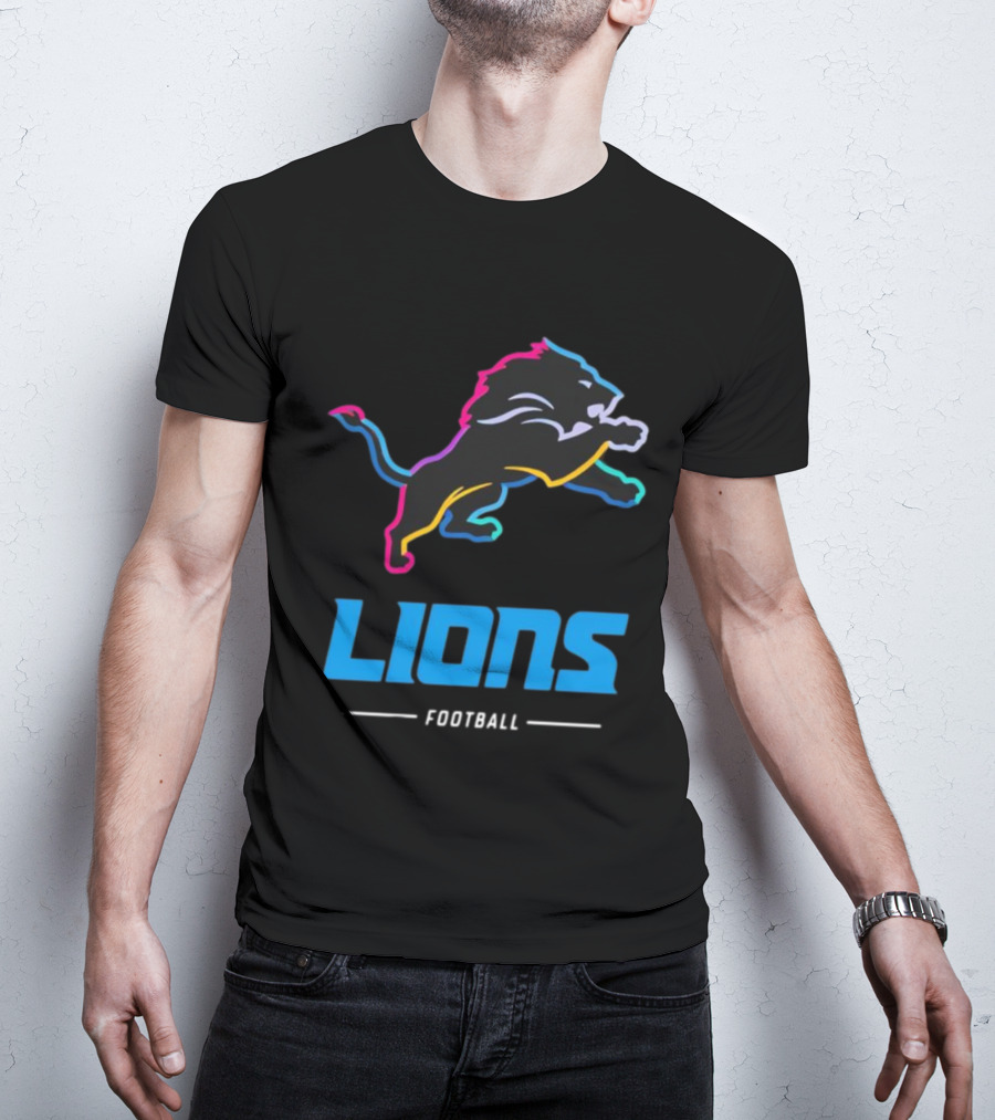 Lions Football Colorful Lion Graphic T-Shirt