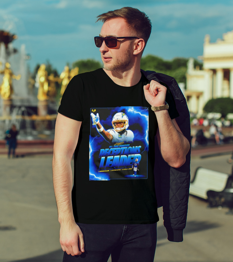 Keenan Allen Chargers All-Time Franchise Receptions Leader Lightning Theme T-Shirt