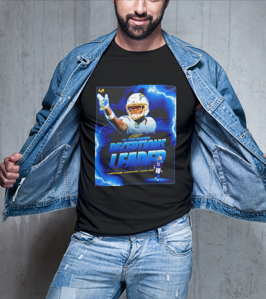 Keenan Allen Chargers All-Time Franchise Receptions Leader Lightning Theme T-Shirt