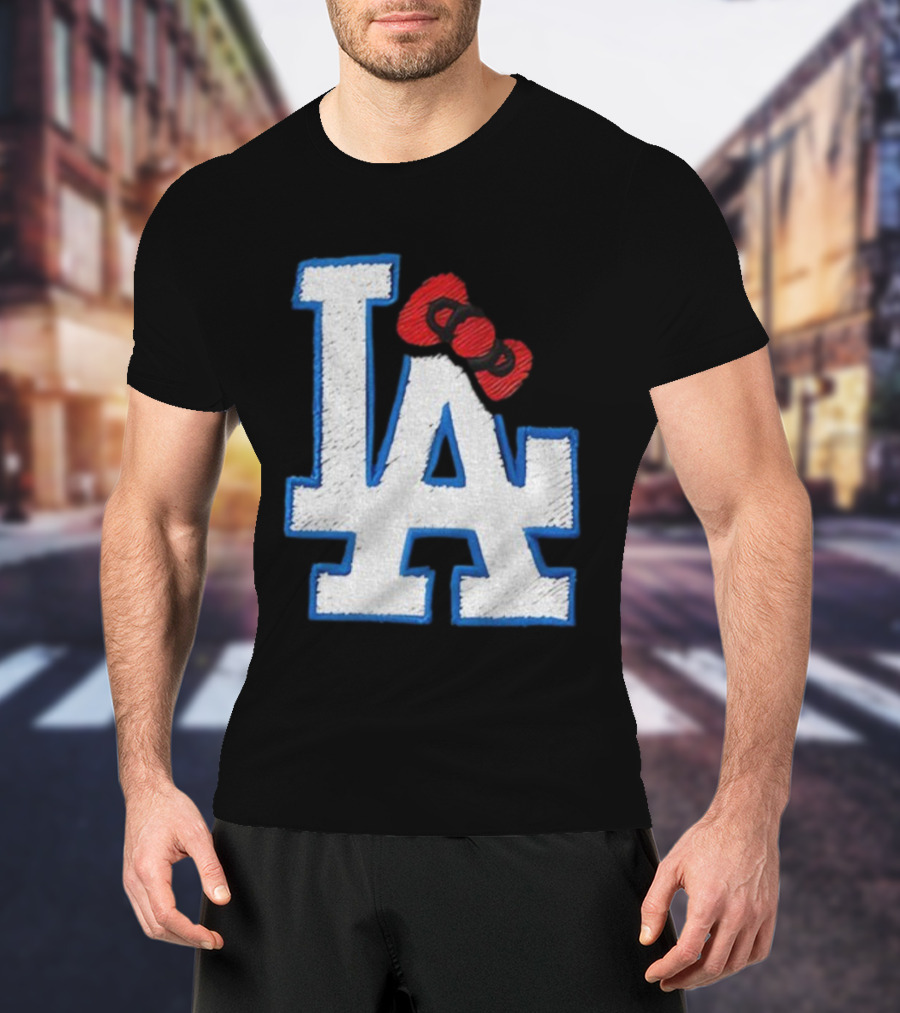LA Dodgers Hello Kitty Bow Embroidery Collaboration T-Shirt