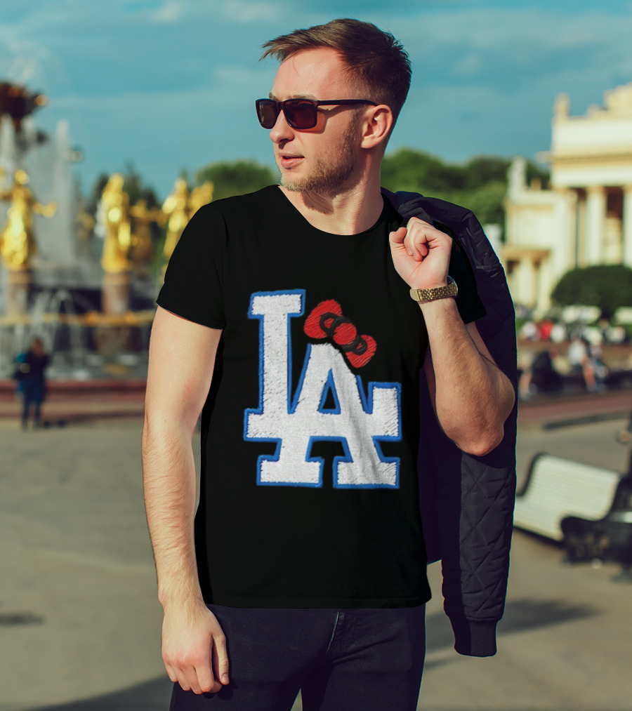LA Dodgers Hello Kitty Bow Embroidery Collaboration T-Shirt