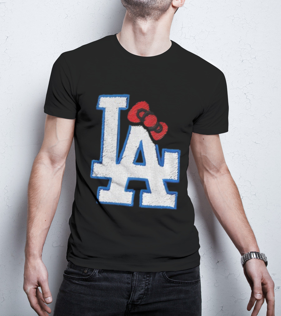 LA Dodgers Hello Kitty Bow Embroidery Collaboration T-Shirt