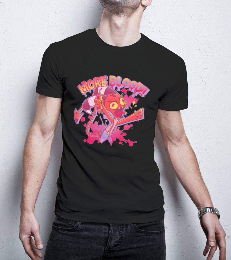 More Blood Cartoon Demon Character With Cup Expressive Artwork Colorful Graphic T-Shirt