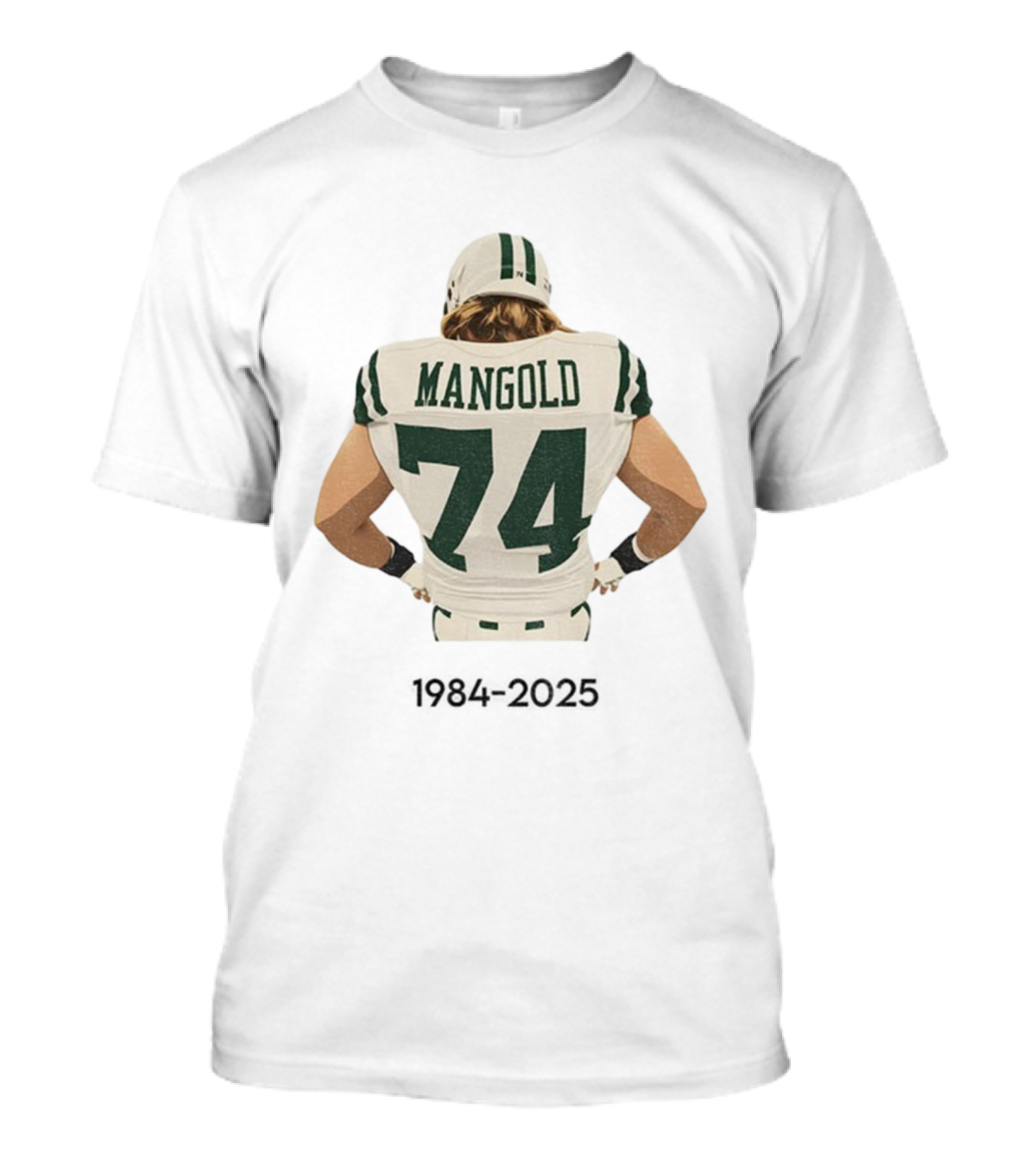 Nick Mangold 74 New York Jets 1984 2025 Tribute Football Memories T-Shirt