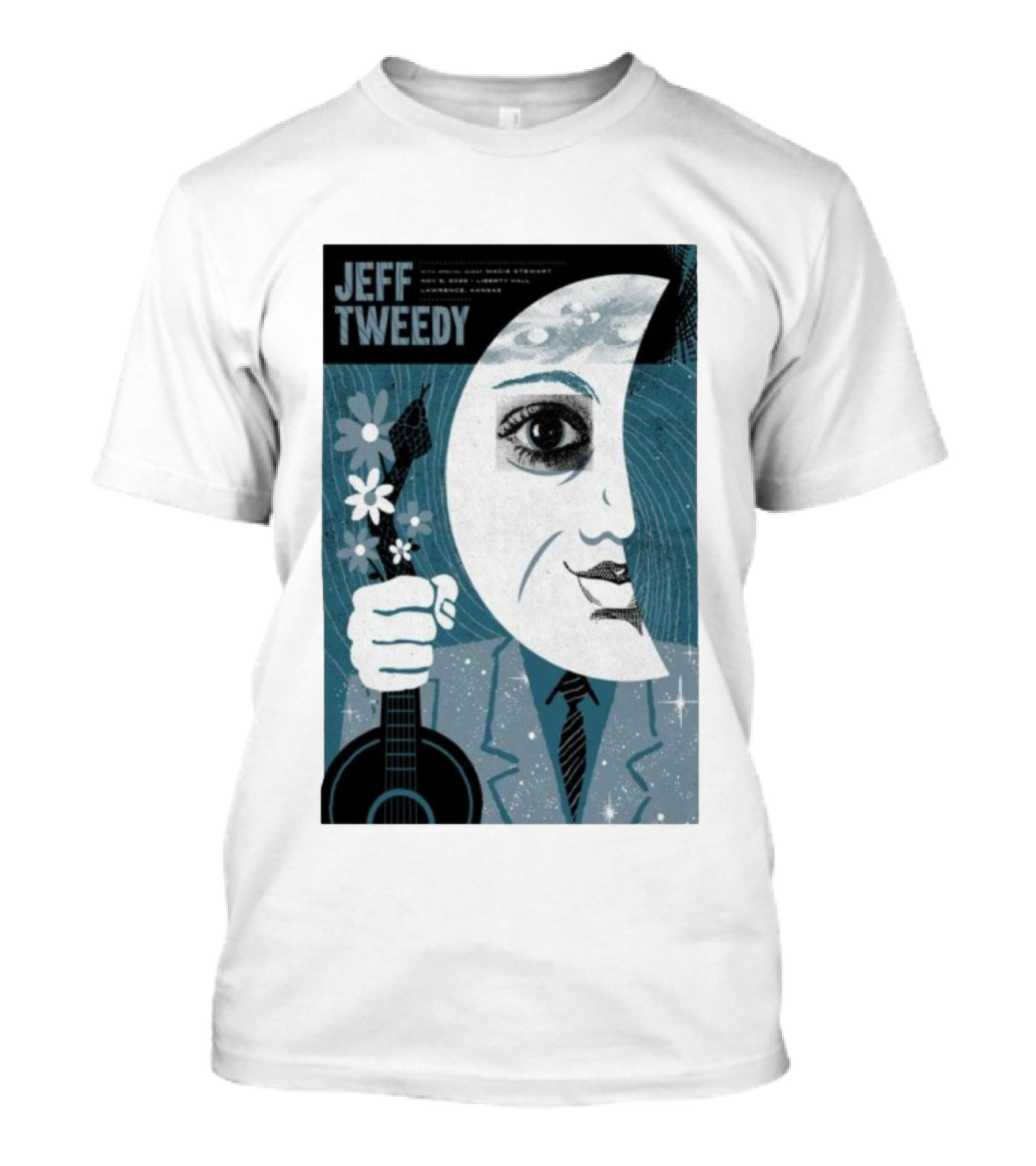 Jeff Tweedy Nov 8 2025 Liberty Hall Lawrence KS Moon Eye Flowers Guitar Art T-Shirt