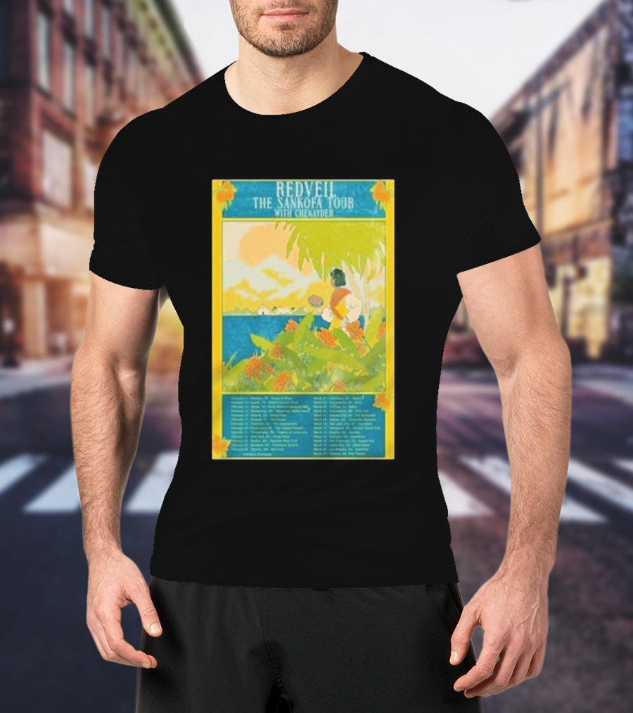 Redveil The Sankofa Tour With Chenayder 2026 Dates And Locations Art Nouveau Style Coastline Scene T-Shirt