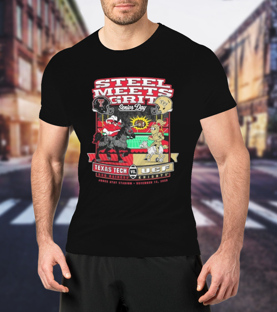 Steel Meets Grit Texas Tech Red Raiders Vs UCF Knights Senior Day Jones AT&T Stadium Mascot November 15 2025 T-Shirt
