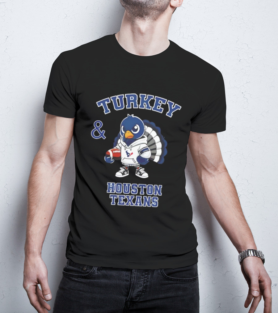 Turkey And Houston Texans Thanksgiving Football Celebration T-Shirt