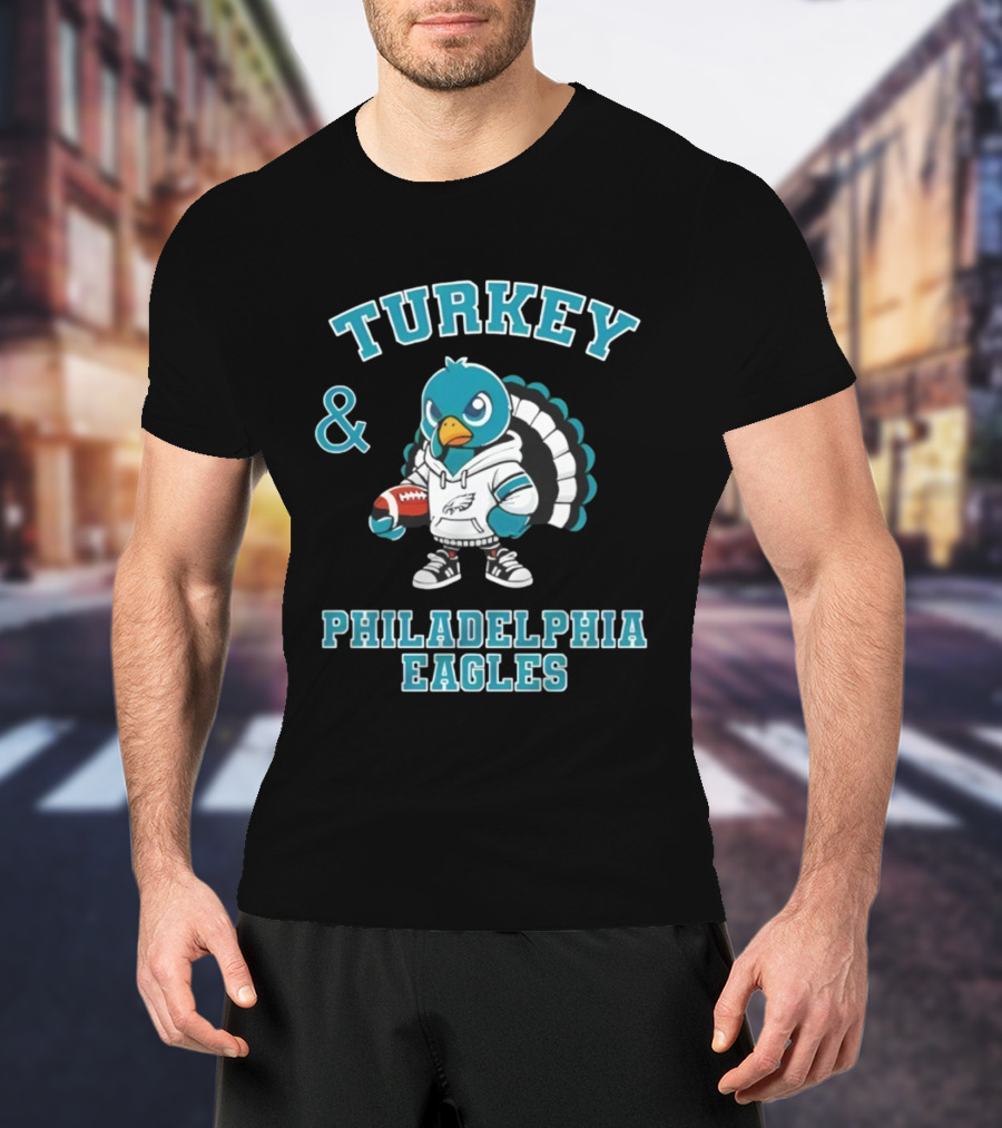 Turkey And Philadelphia Eagles Thanksgiving Football Fan Apparel T-Shirt