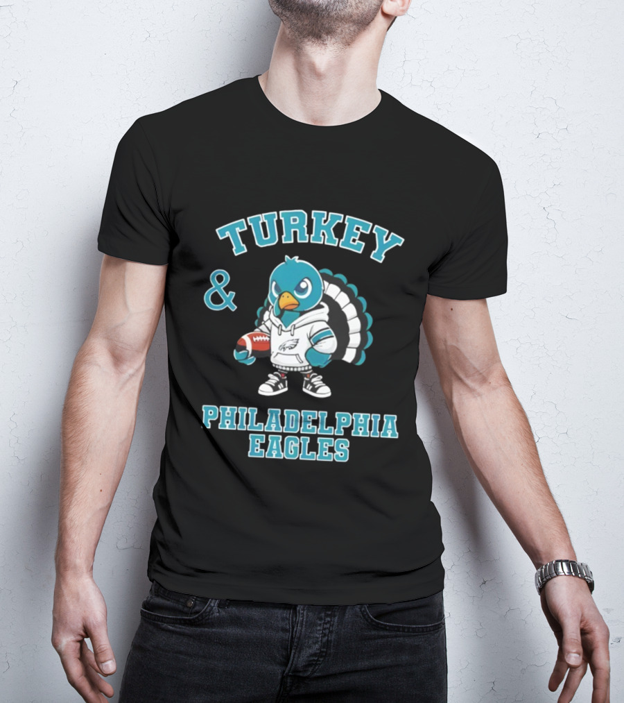 Turkey And Philadelphia Eagles Thanksgiving Football Fan Apparel T-Shirt