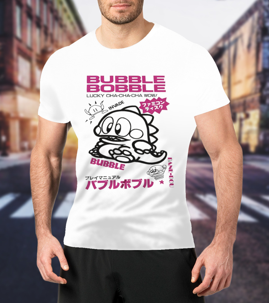 Bubble Bobble Japanese Lucky Cha Cha Cha Wow 80s Invade Vintage T-Shirt