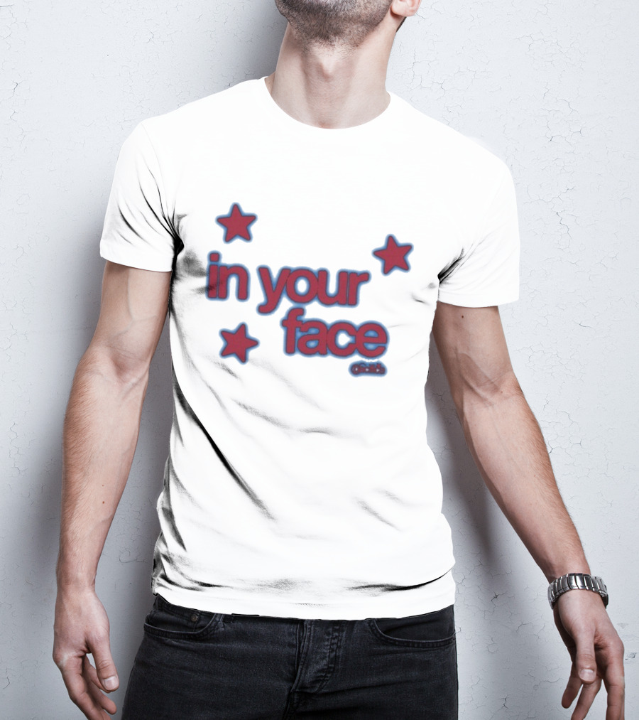 Pacifica In Your Face Stars Logo Bold Red And Blue Stars Pattern T-Shirt