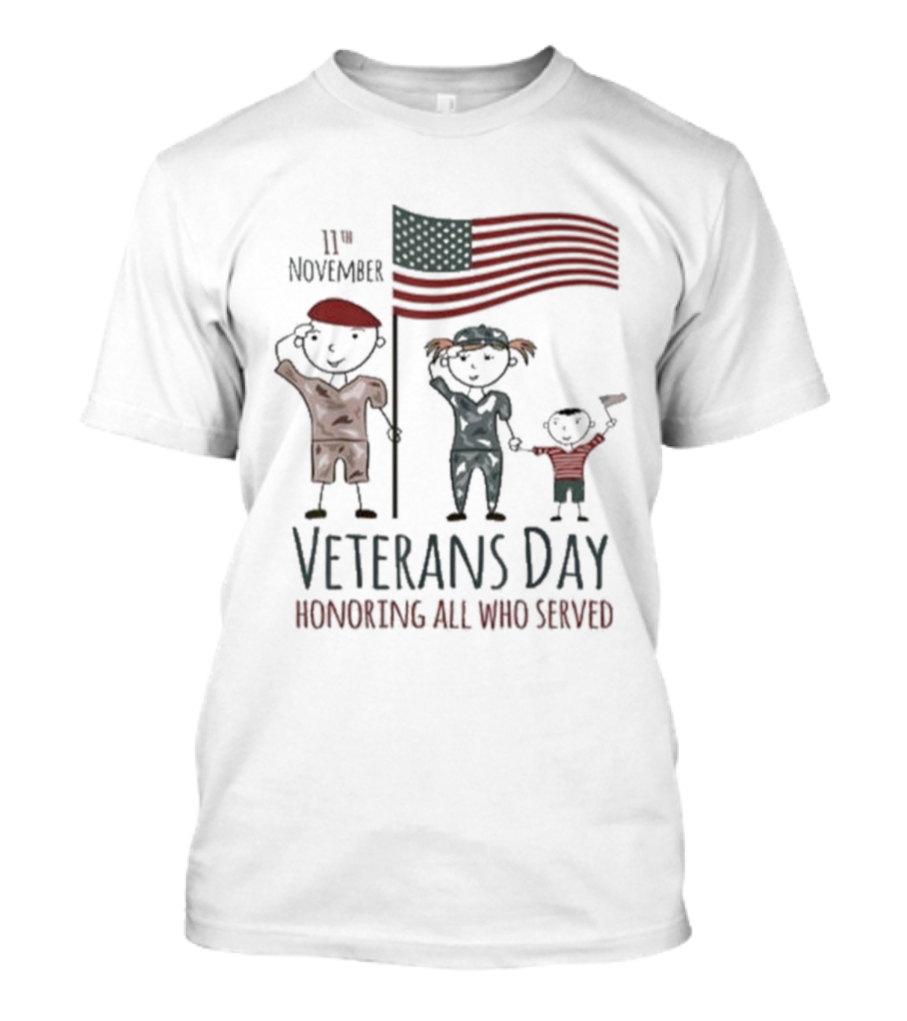 Veterans Day Honoring All Who Served 11th November American Flag Families T-Shirt