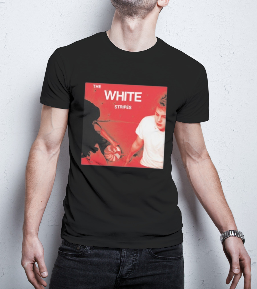 The White Stripes Let's Shake Hands Red And White Spiral Design T-Shirt