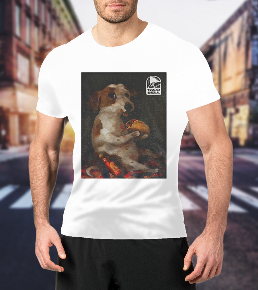Dog With Taco Bell Burrito And Hot Sauce Funny Meme T-Shirt