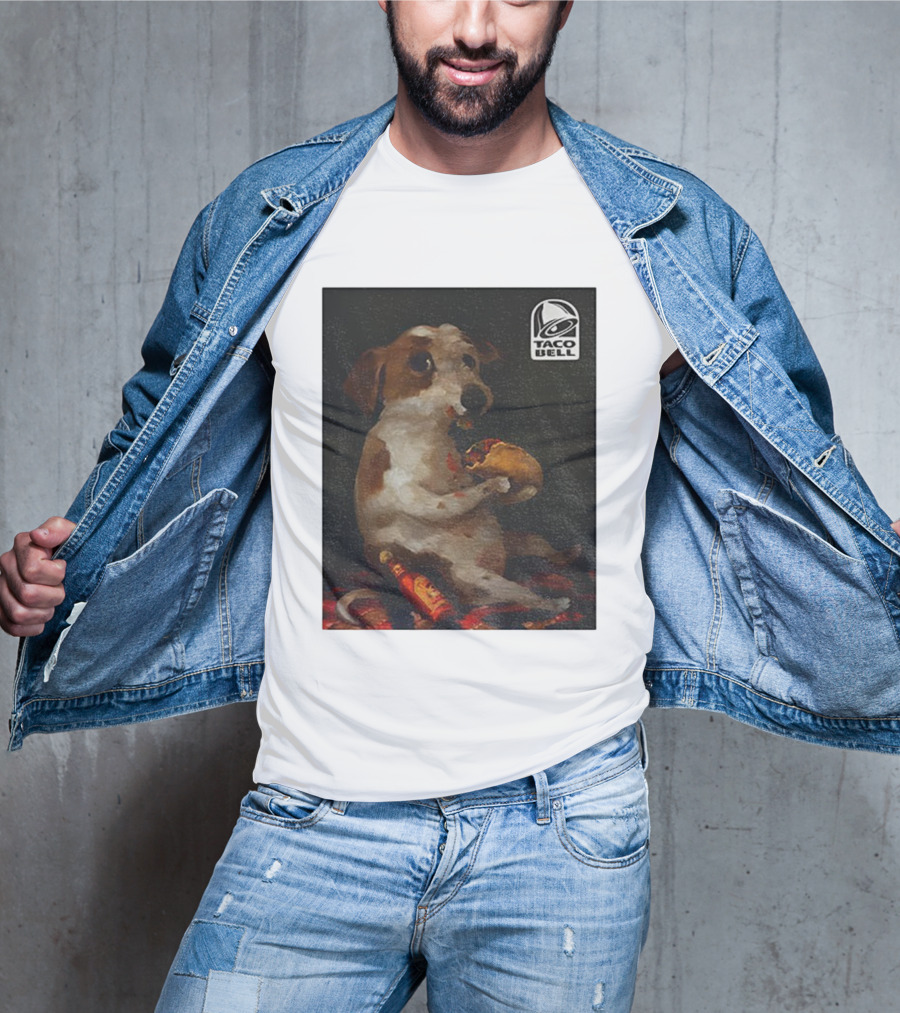 Dog With Taco Bell Burrito And Hot Sauce Funny Meme T-Shirt