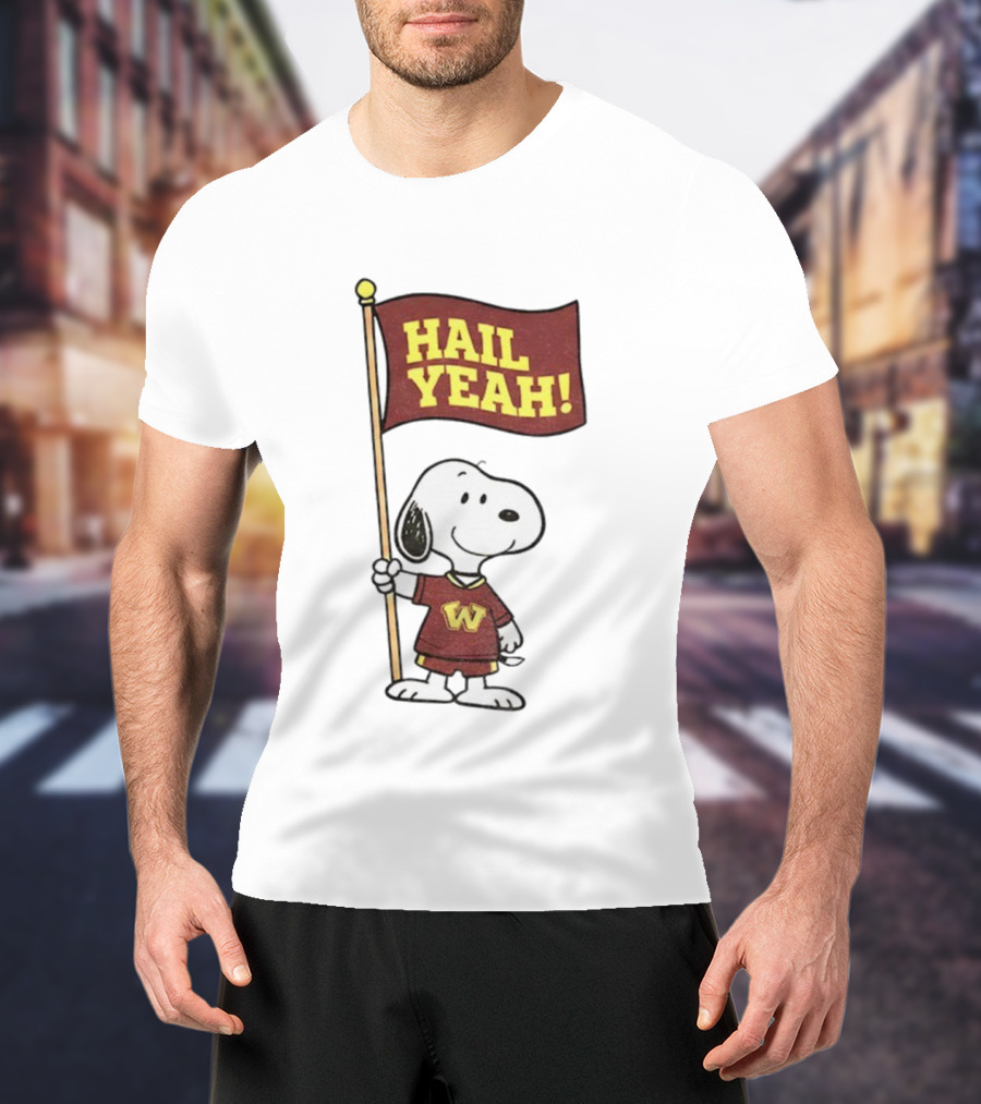 Snoopy Holding Hail Yeah Washington Commanders Flag Football Cartoon T-Shirt