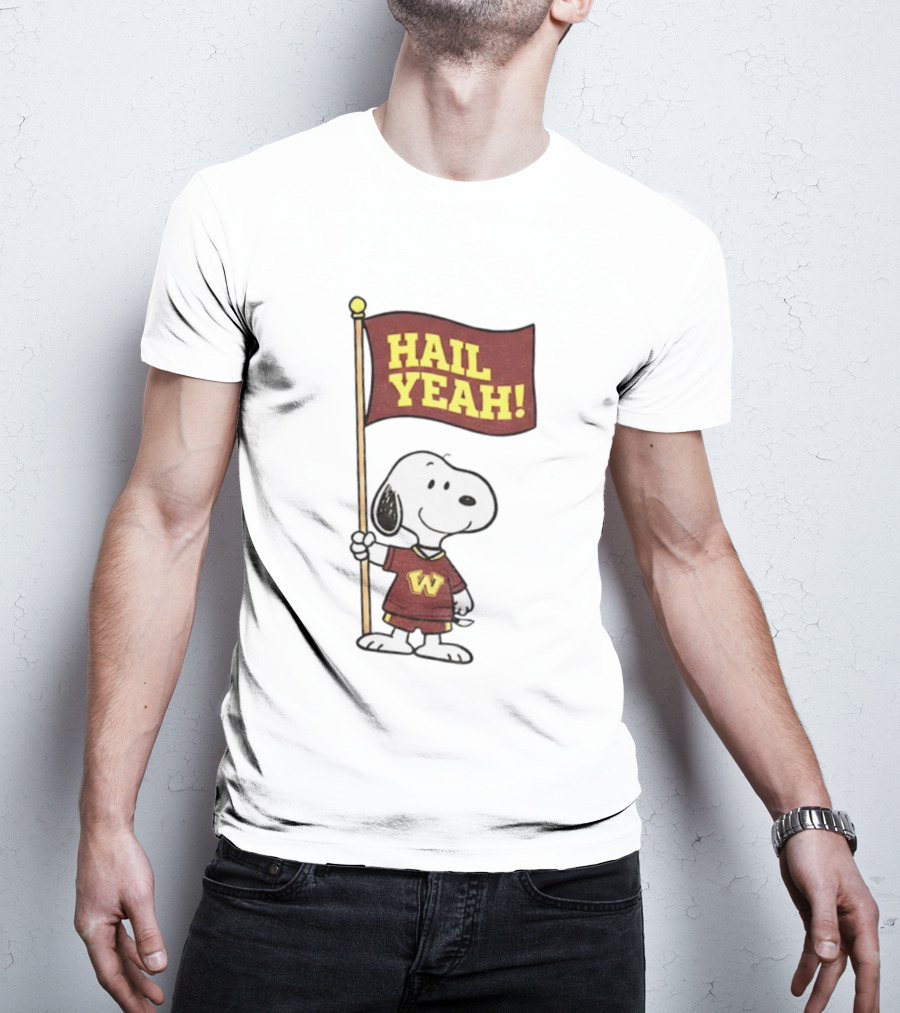 Snoopy Holding Hail Yeah Washington Commanders Flag Football Cartoon T-Shirt