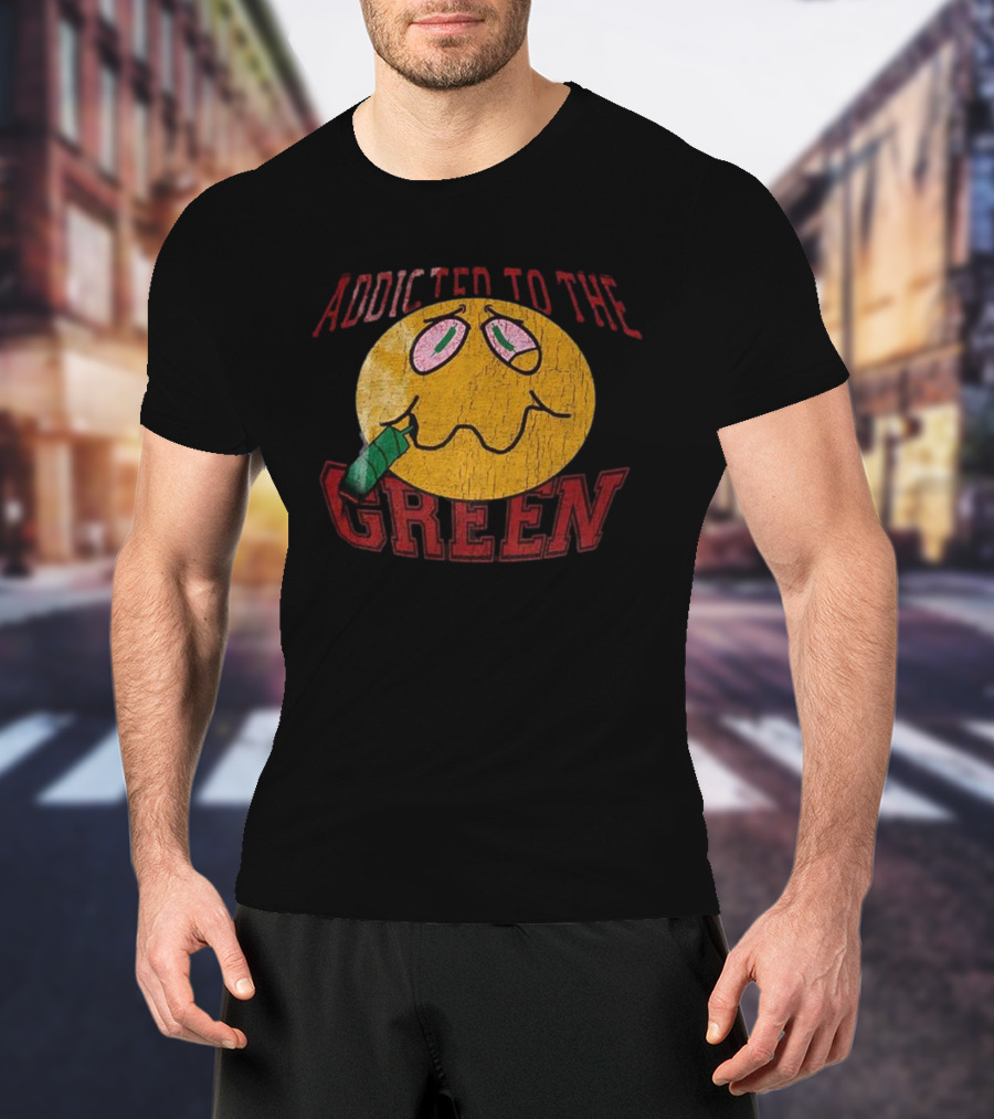 Addicted To The Green Smiley Face Smoking Icon T-Shirt