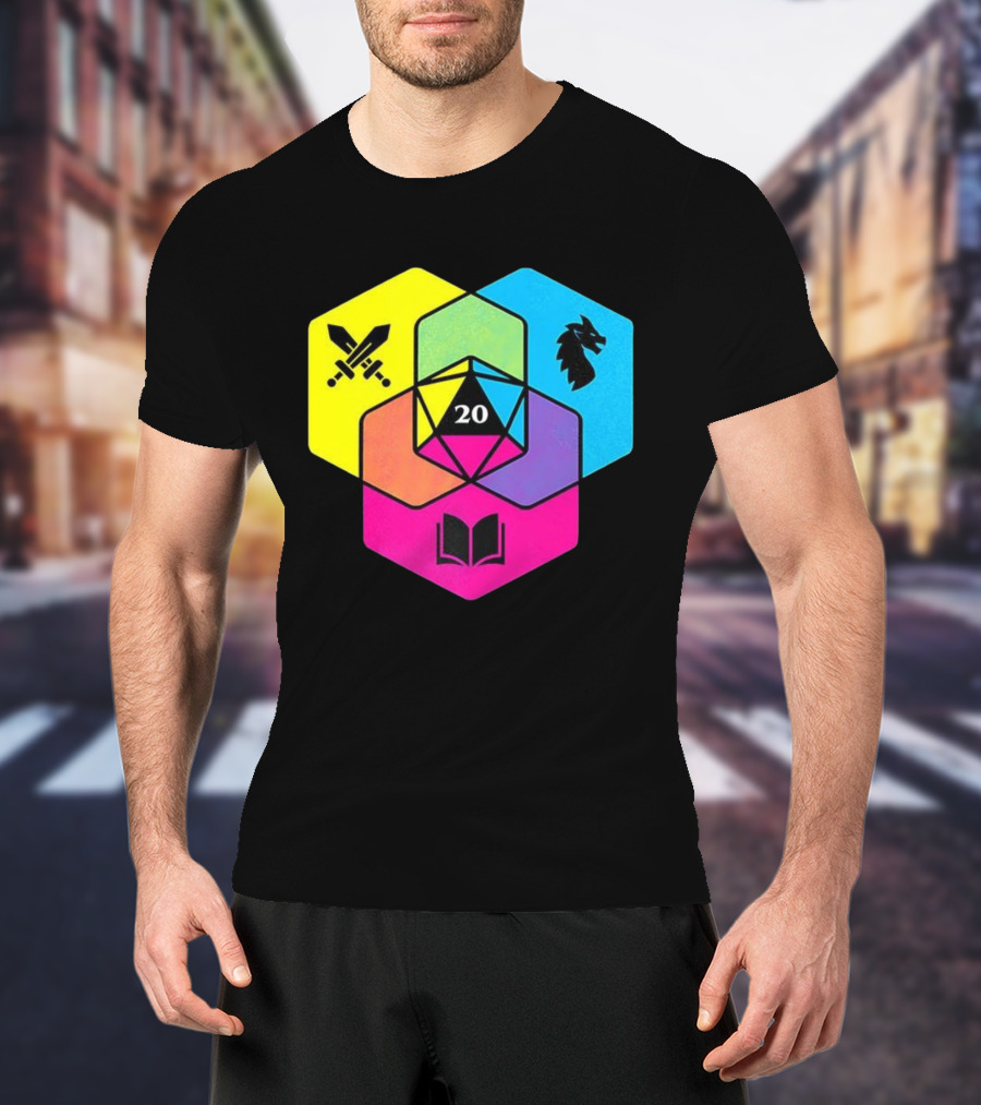 RGB CMYK Venn Diagram 20 Swords Dragon Book Icons Dungeons And Dragons Dice T-Shirt
