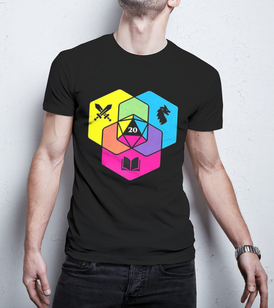 RGB CMYK Venn Diagram 20 Swords Dragon Book Icons Dungeons And Dragons Dice T-Shirt