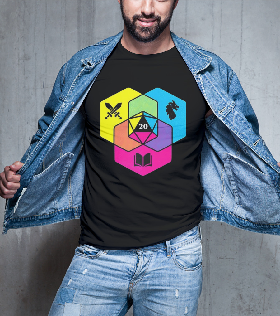 RGB CMYK Venn Diagram 20 Swords Dragon Book Icons Dungeons And Dragons Dice T-Shirt