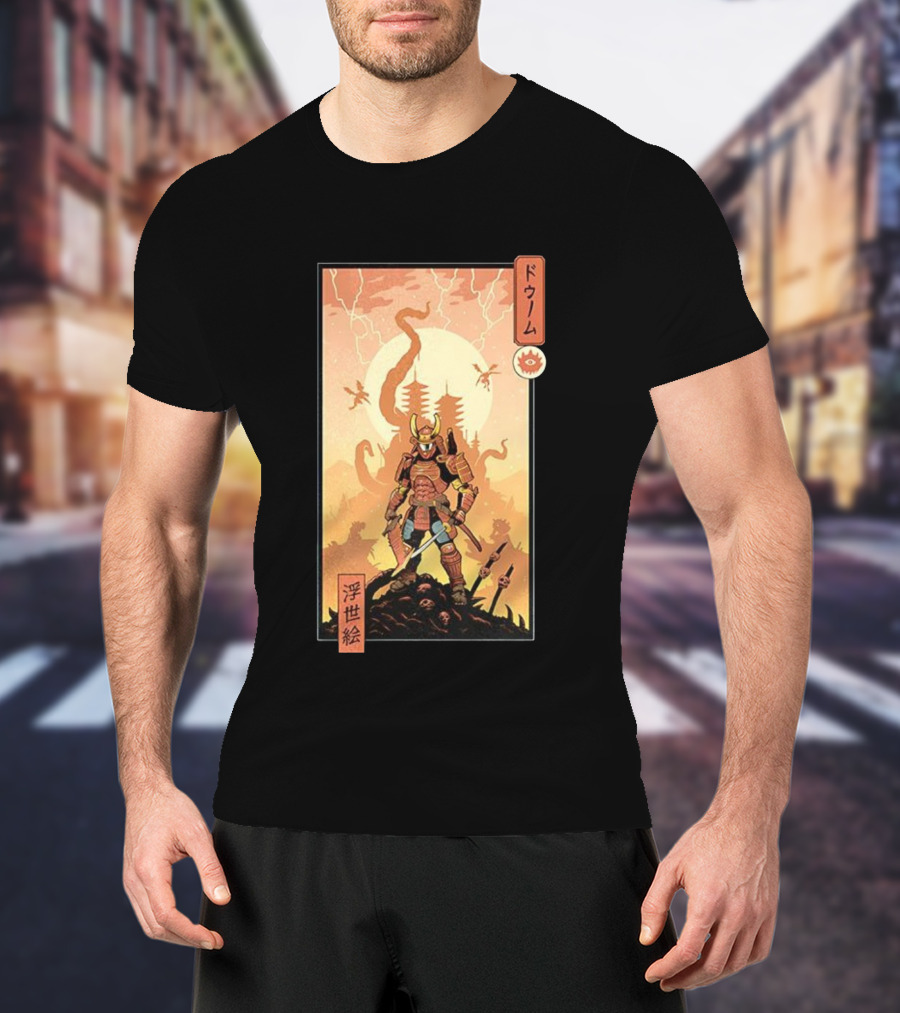Samurai Doom Ukiyo-E Style Japanese Warrior Demon Battle Art T-Shirt