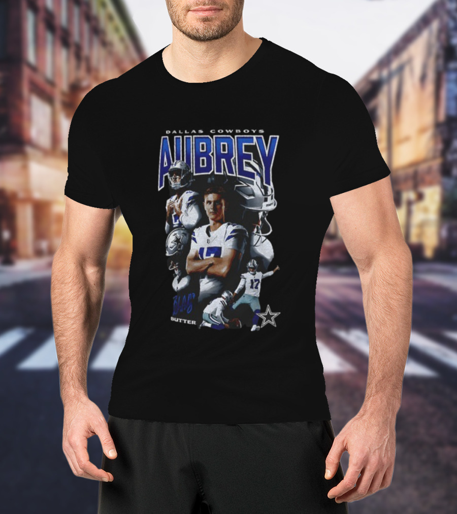 Dallas Cowboys Brandon Aubrey 17 Butter Signature NFL Football T-Shirt