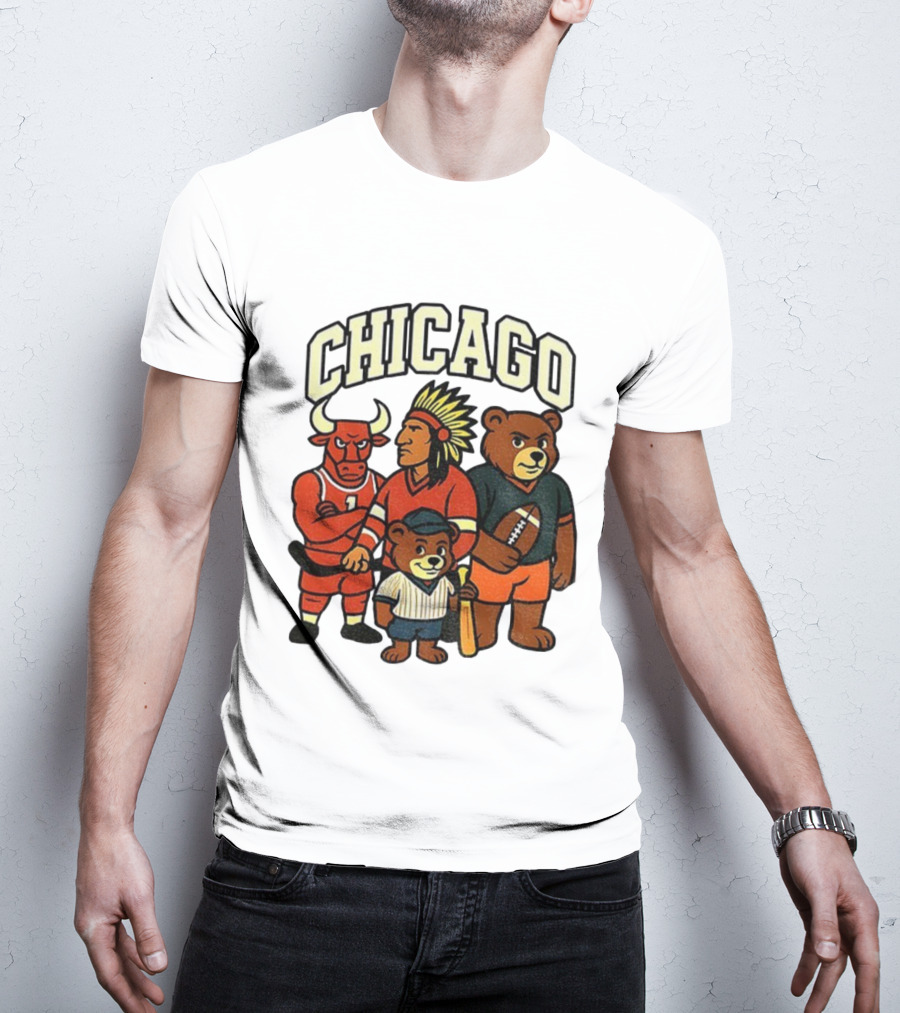Chicago Bulls Blackhawks Bears Cubs Mascot Mashup T-Shirt