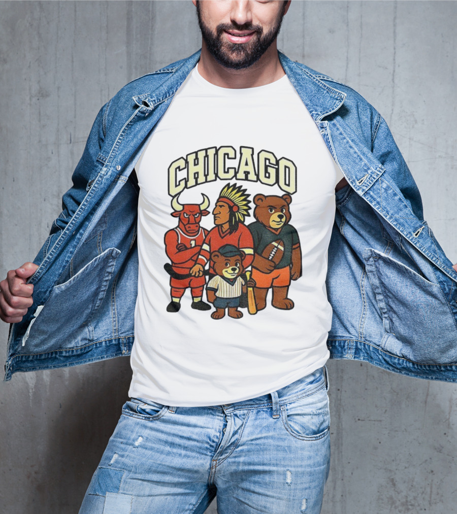Chicago Bulls Blackhawks Bears Cubs Mascot Mashup T-Shirt