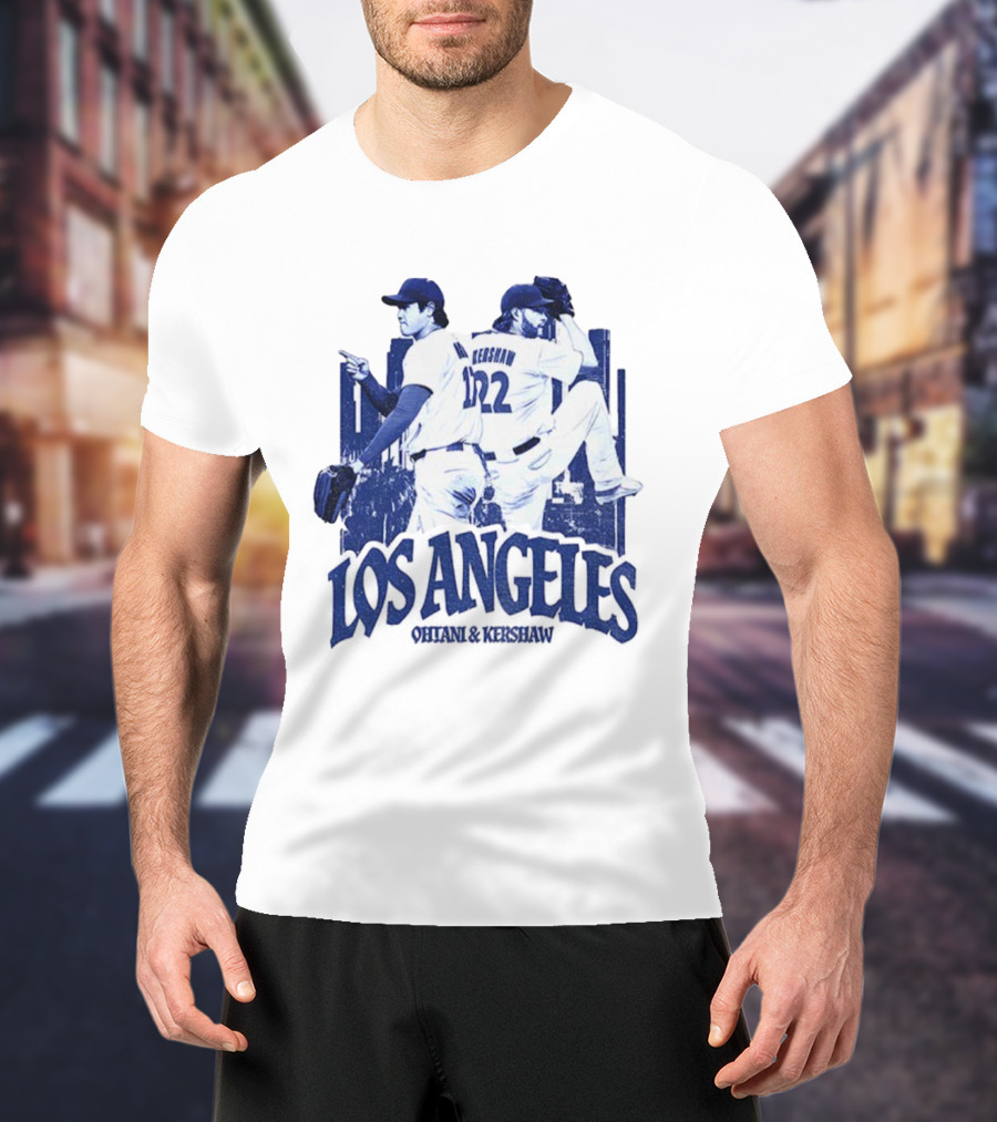 Los Angeles Dodgers Shohei Ohtani Clayton Kershaw City Skyline MLB Baseball Vintage T-Shirt