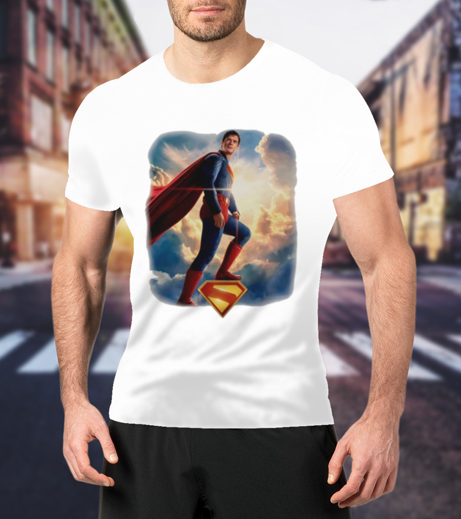 Superman 2025 Faded Standing Iconic Cape And Emblem T-Shirt
