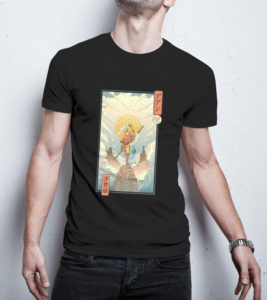 Aang Air Nomad Avatar The Last Airbender Ukiyo-e Style Clouds And Mountains T-Shirt