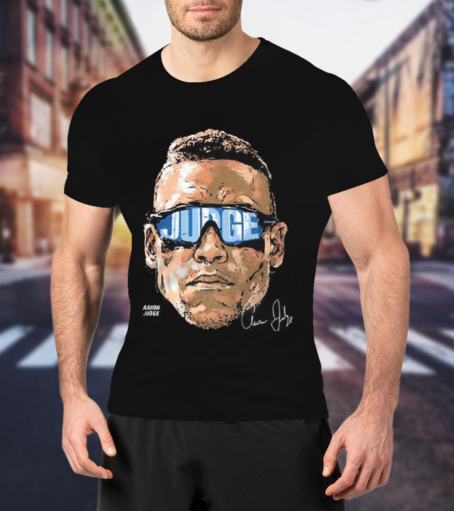 Aaron Judge New York Yankees Baseball Big Head Glasses Judge Signature T-Shirt