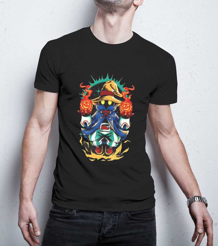 Black Mage Final Fantasy Pumpkin Fireball Halloween Magic T-Shirt