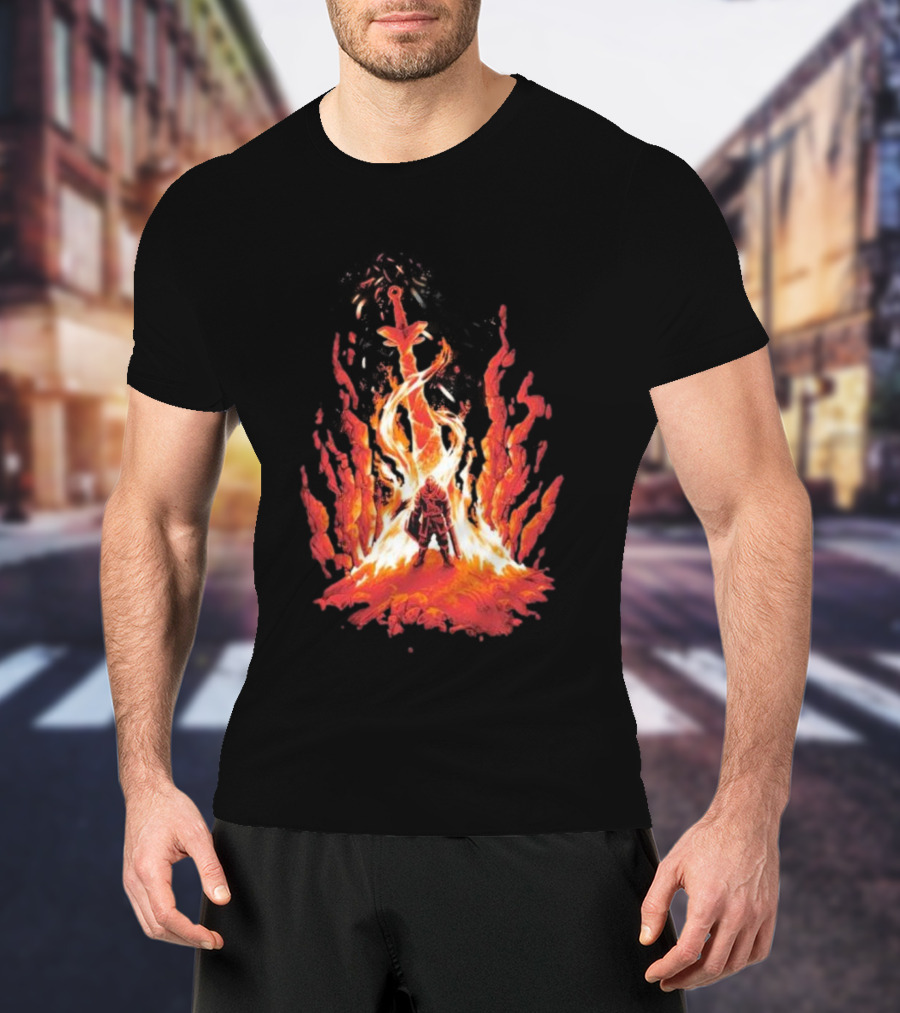 Dark Souls Trial By Fire Warrior Surrounded By Flames Iconic Gaming Imagery T-Shirt