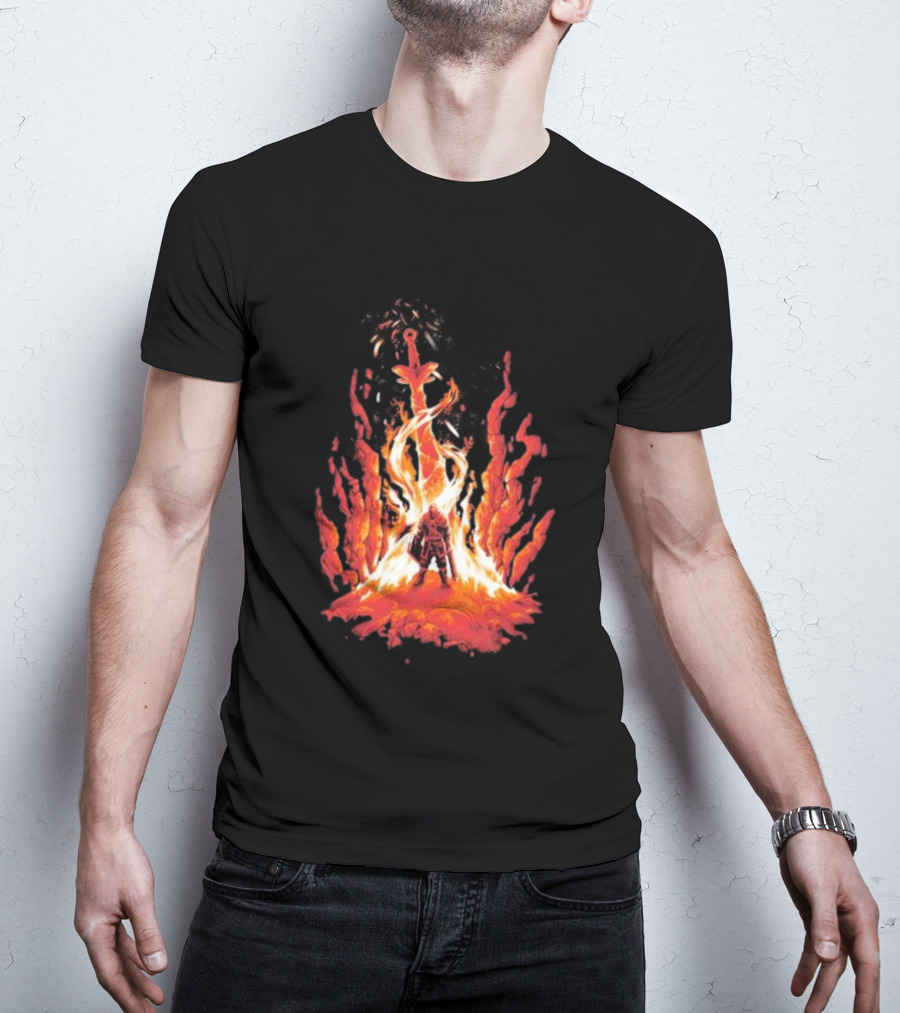 Dark Souls Trial By Fire Warrior Surrounded By Flames Iconic Gaming Imagery T-Shirt