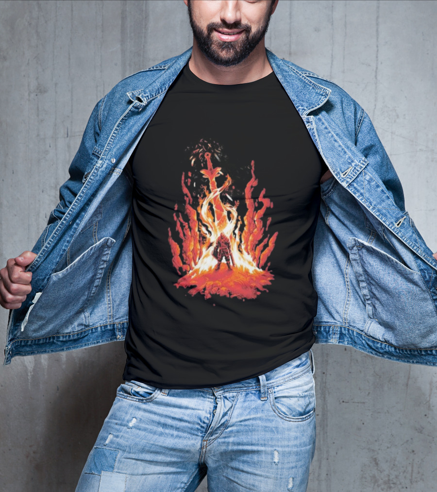 Dark Souls Trial By Fire Warrior Surrounded By Flames Iconic Gaming Imagery T-Shirt