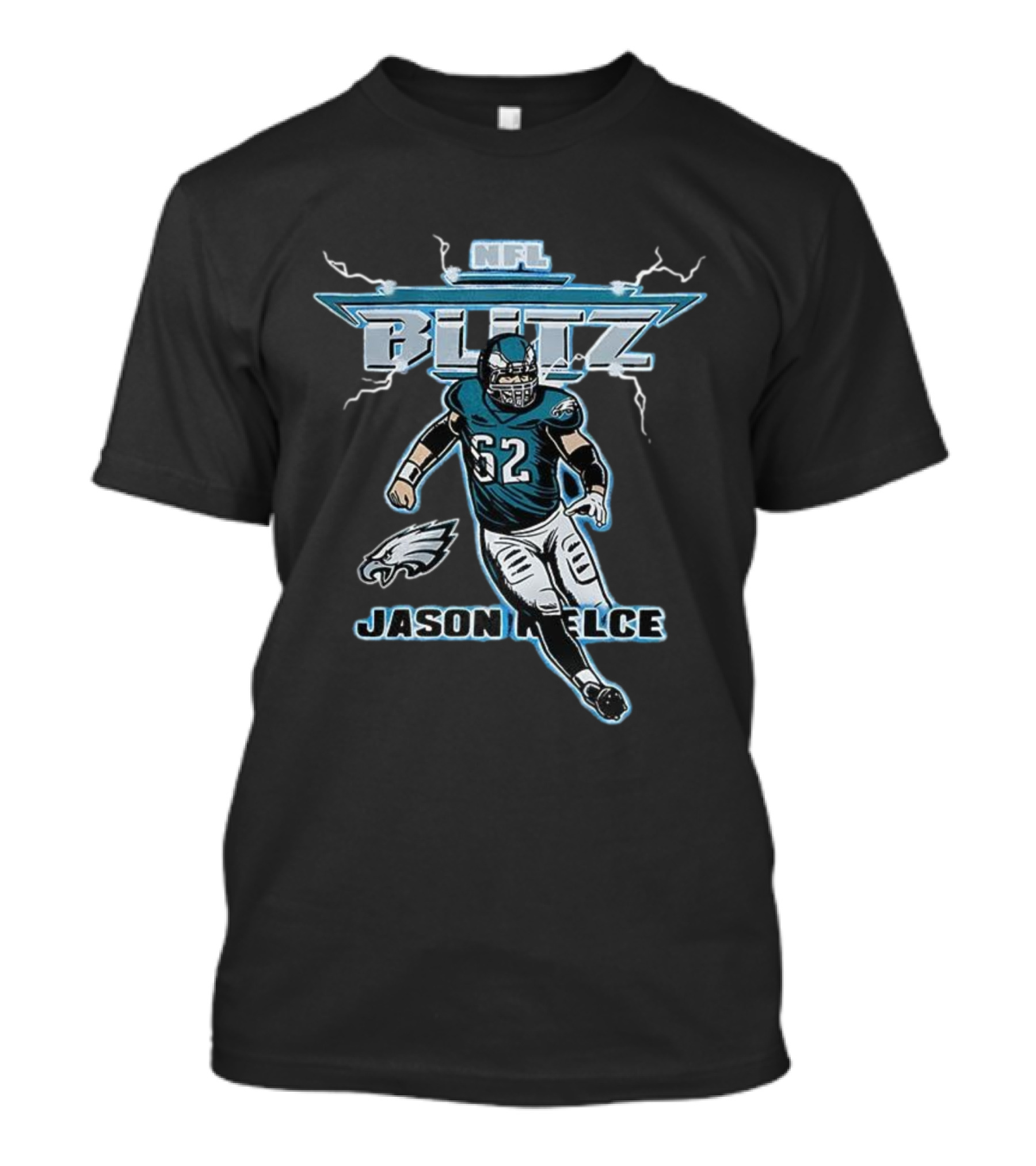 Jason Kelce Philadelphia Eagles NFL Blitz Lightning 62 T-Shirt