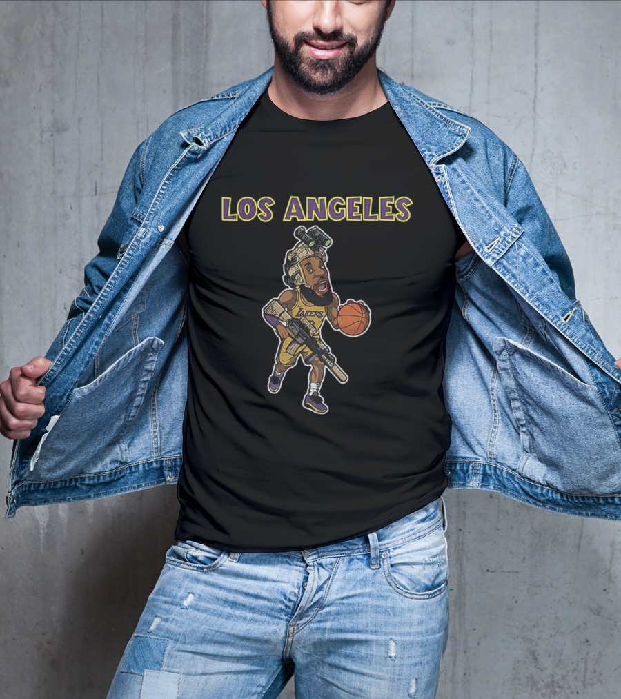 Los Angeles Lakers Lebron James Basketball Soldier Cartoon T-Shirt