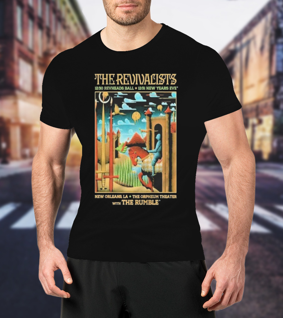 The Revivalists New Orleans Dec 30-31 2025 Orpheum Theater Artwork Medieval Knight Horse Fantasy Landscape T-Shirt
