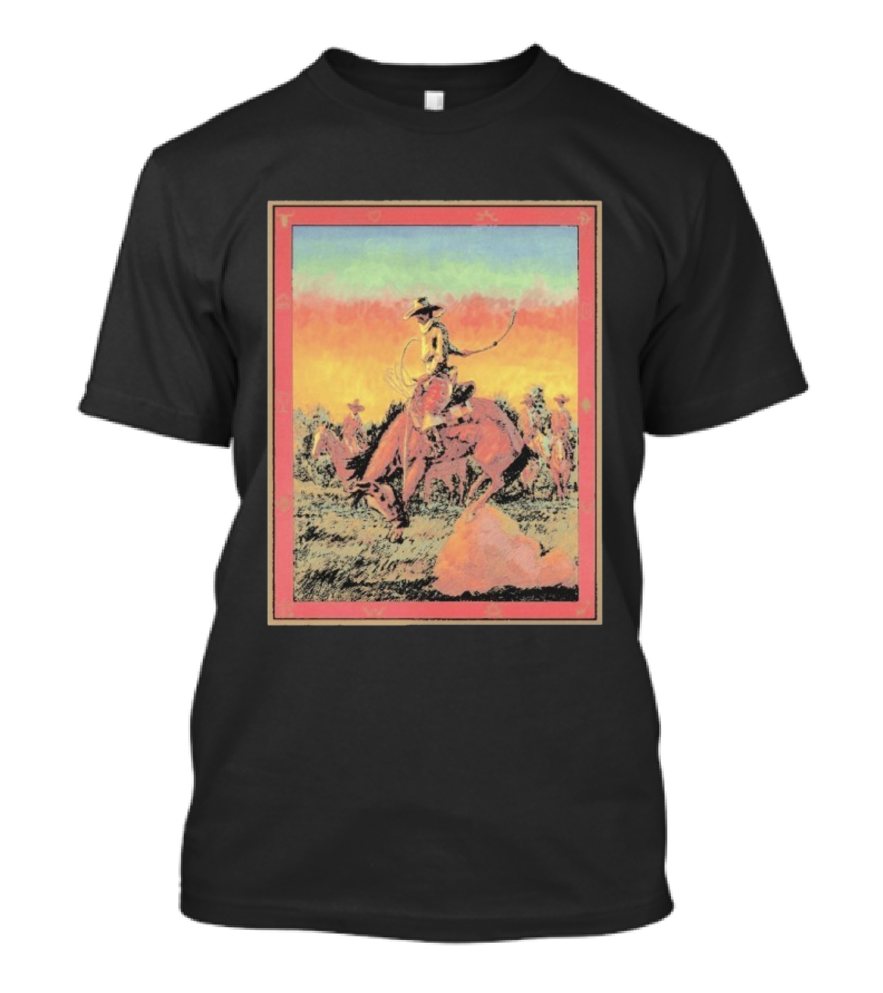 Arizona Cowboy Western Rodeo Sunset Scene Rustic Art T-Shirt