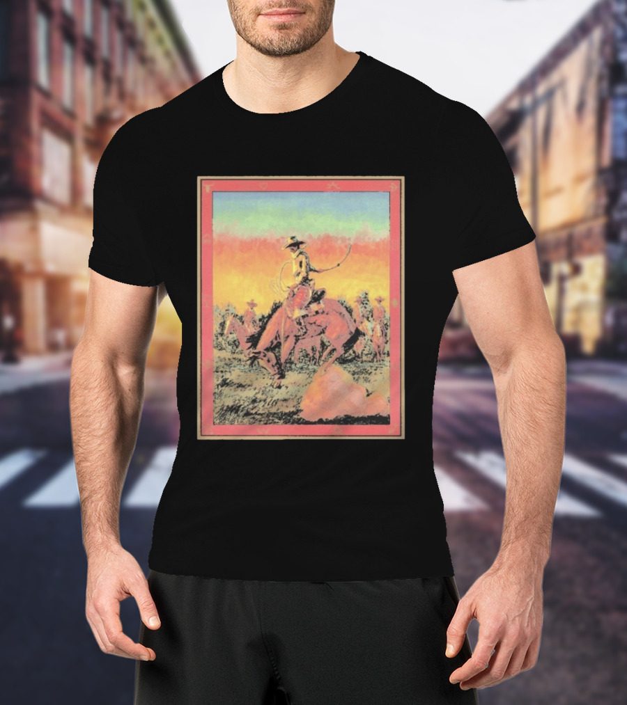 Arizona Cowboy Western Rodeo Sunset Scene Rustic Art T-Shirt