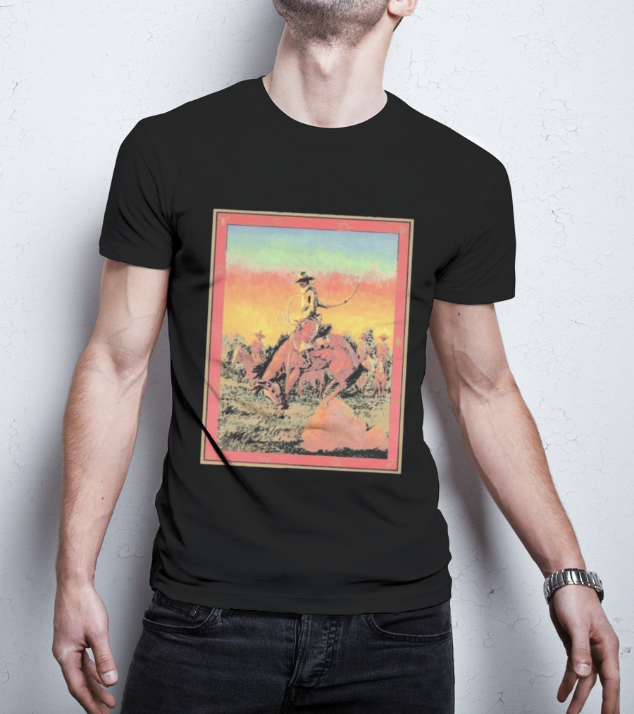 Arizona Cowboy Western Rodeo Sunset Scene Rustic Art T-Shirt