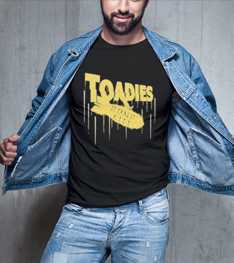 Toadies Bomb City Dripping Text And Bomb Icon T-Shirt
