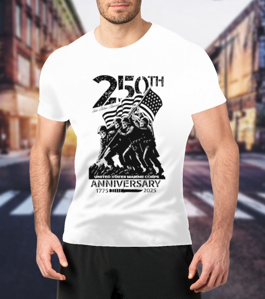 250th USMC Anniversary Flag Raising 1775-2025 United States Marine Corps WWII Emblem T-Shirt